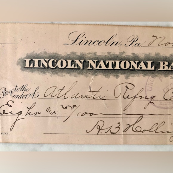 Antique Lincoln National Bank Check - Dated 1896 - Picture 2 of 6